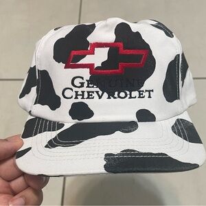 VTG 80s Genuine Chevrolet Chevy Cow Print Snapback Trucker Hat Cap Rare